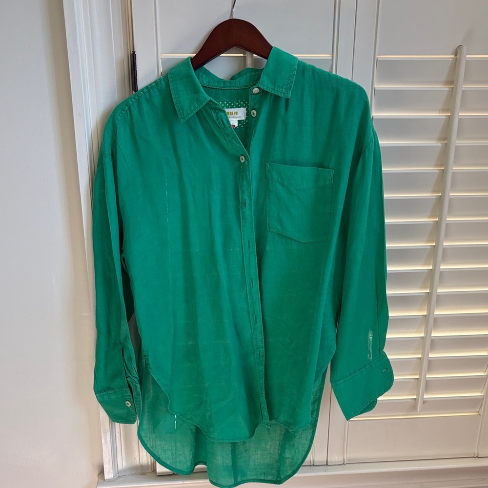 Anthropologie Kelly Green Oversized Linen Shirt